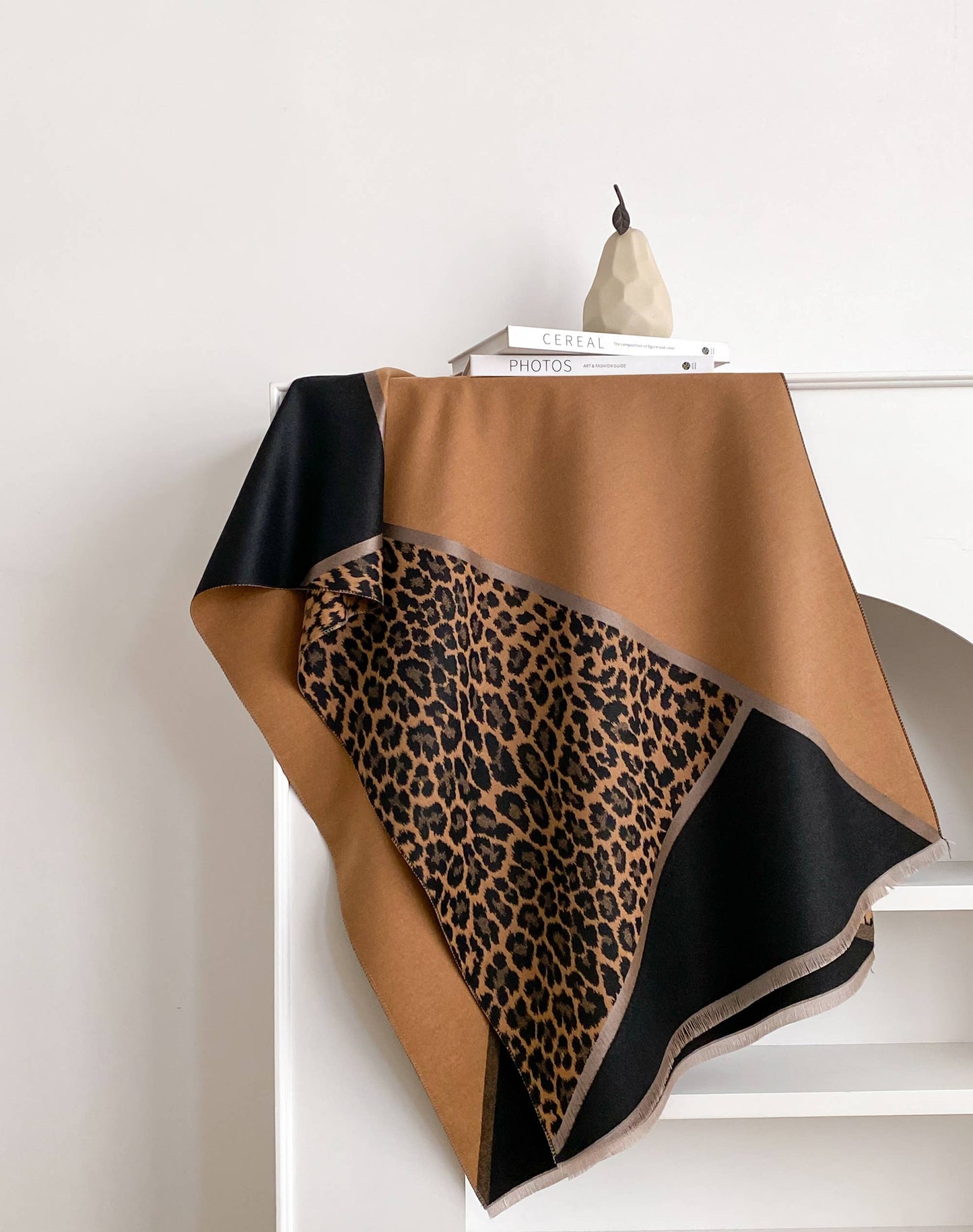 Brown + Black Angled Leopard Reversible Wrap