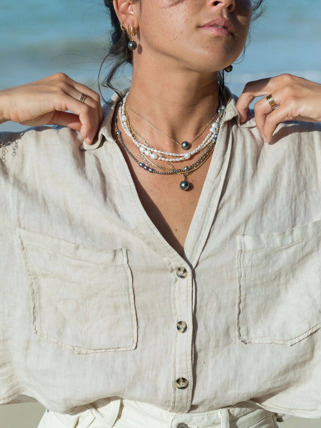 Gold Single Floating Tahitian Pearl Necklace - 17 Inch