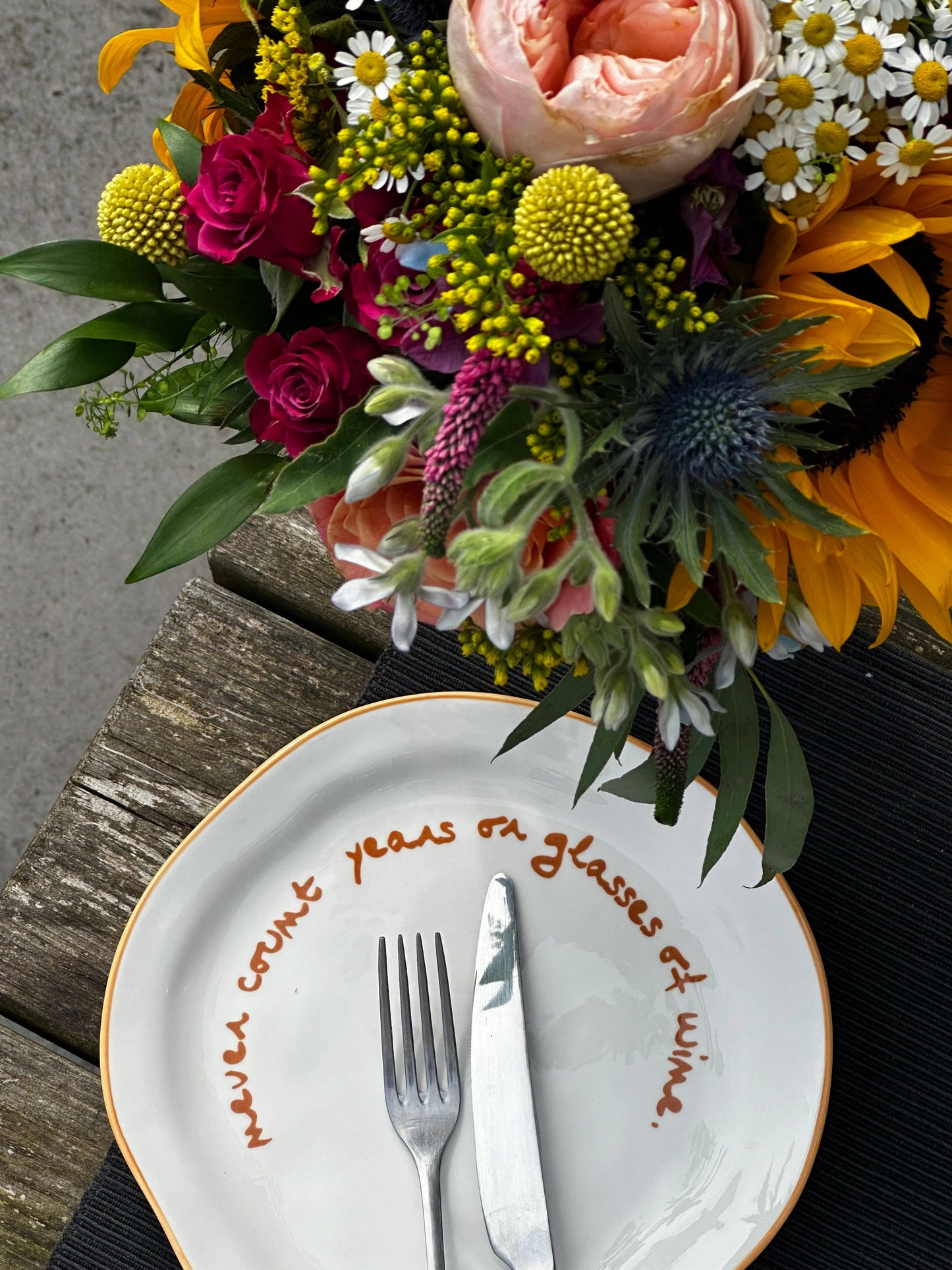 Statement Plate - 'never count years or glasses of wine.'