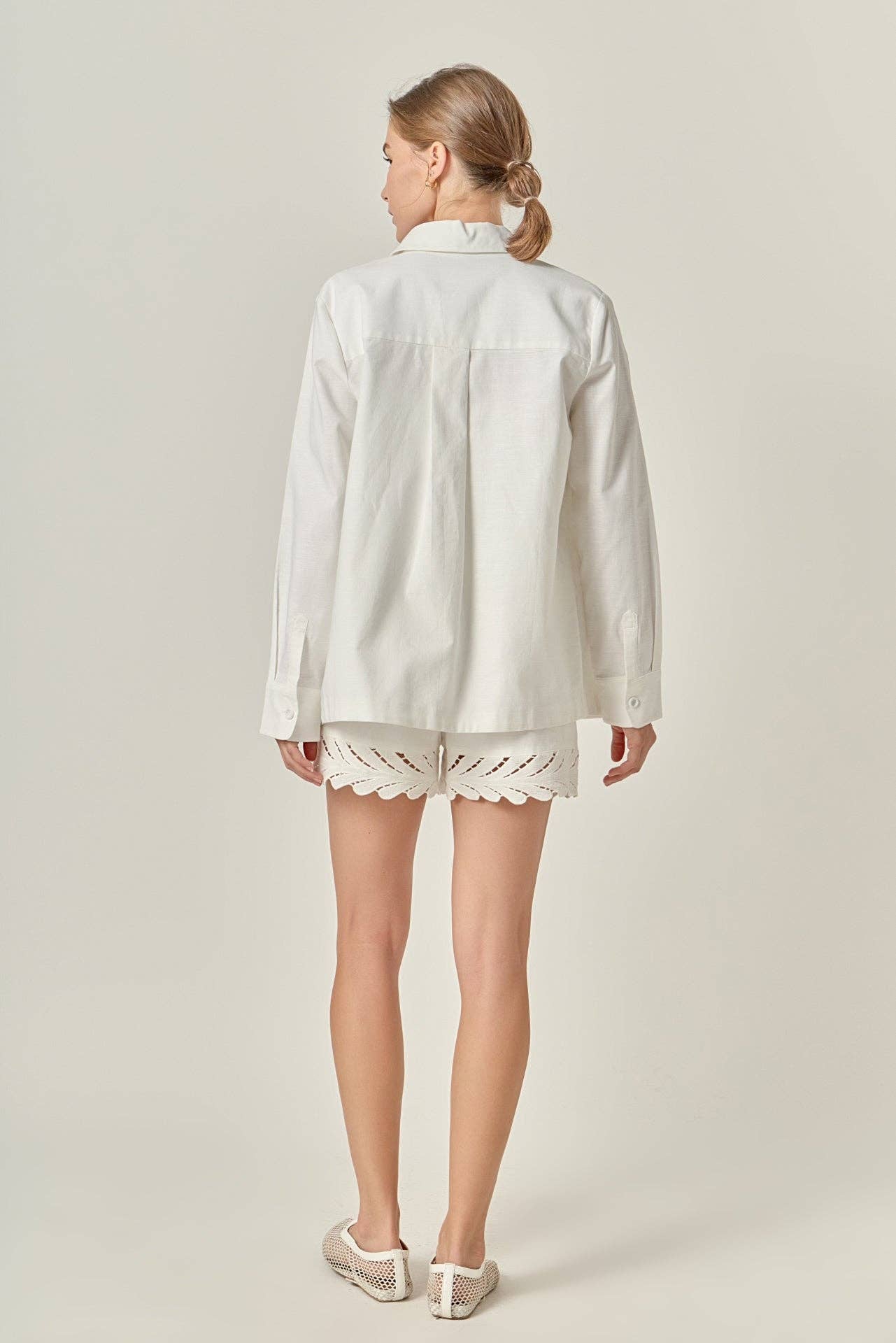 Embroidered Oversized Shirt - Off White - English Factory