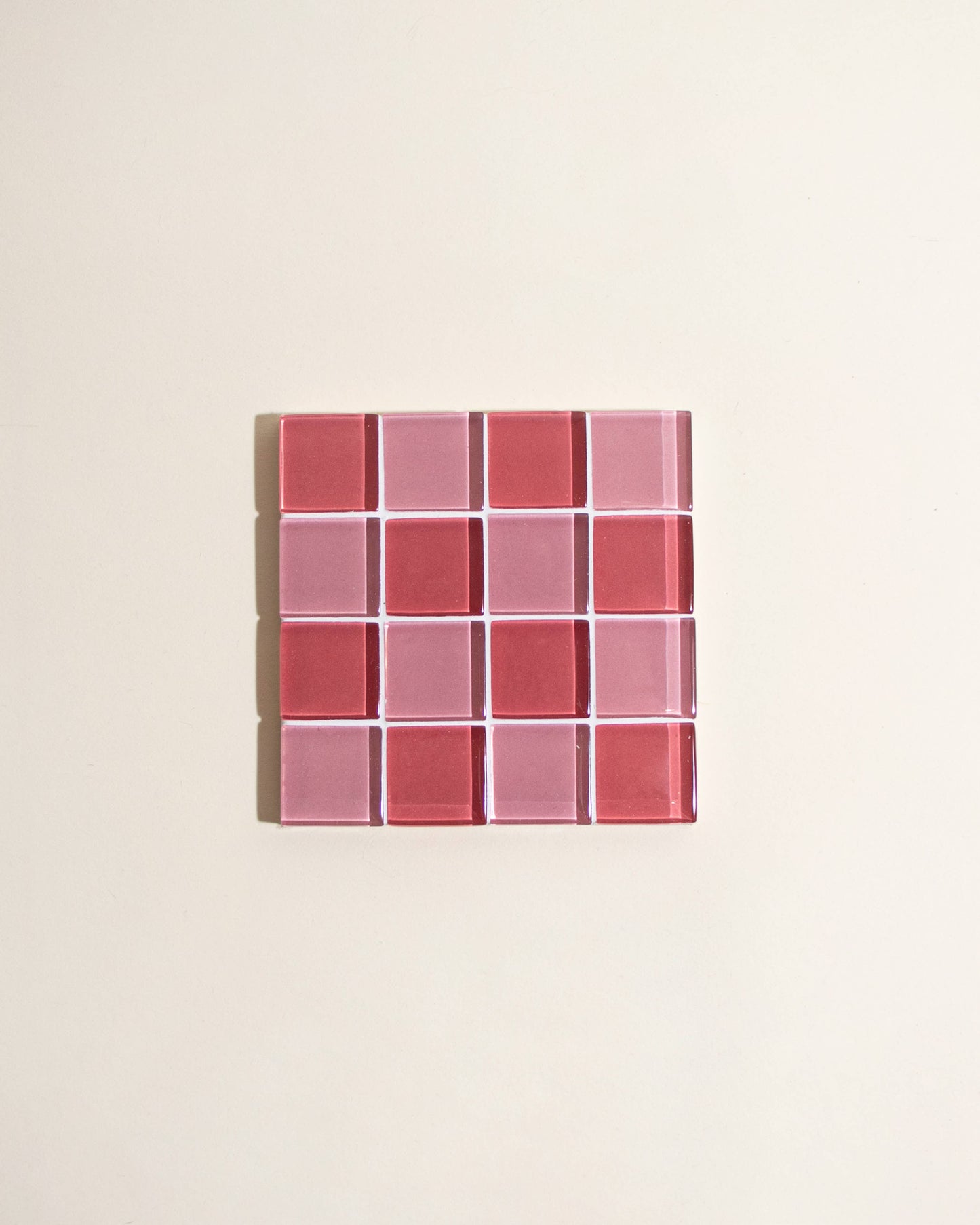 Glass Tile Coaster - Pink/Pale Pink Check