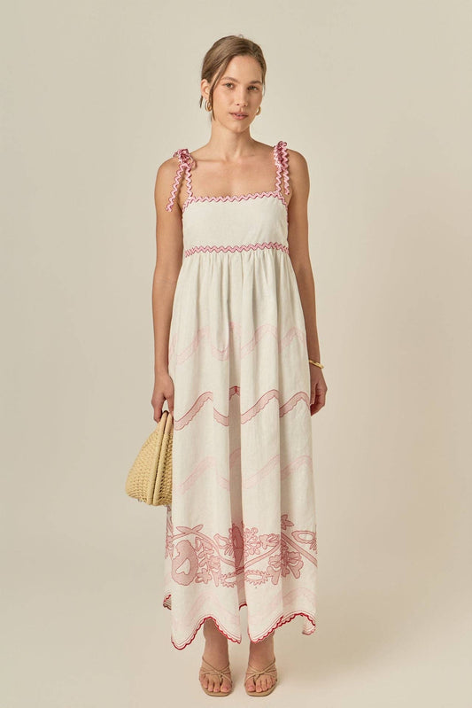 The Elodie Embroidered Maxi Dress - White Pink - English Factory