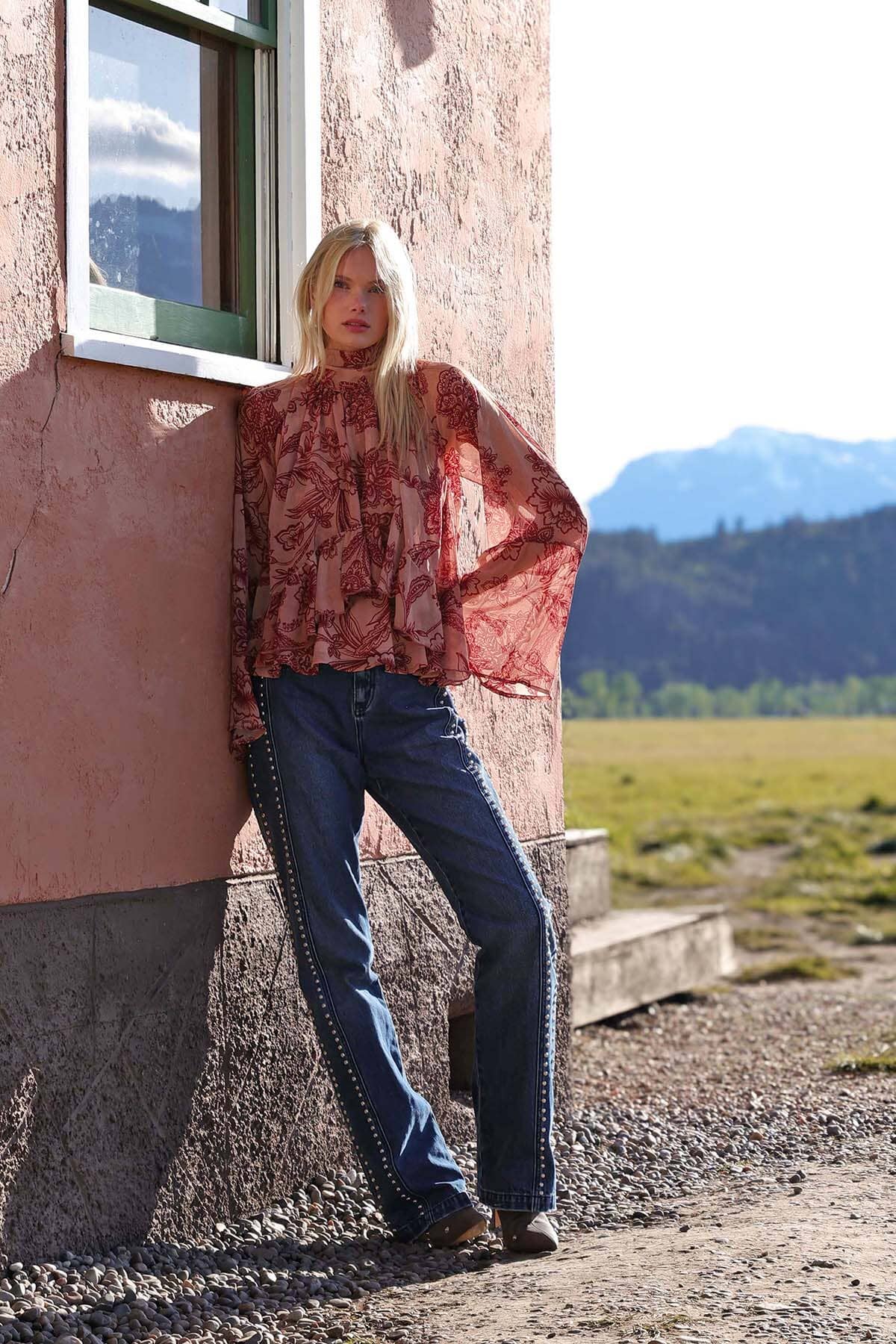 Studded Wide Leg Jeans - Persano Wash