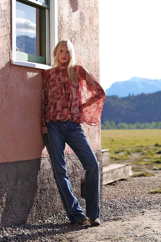 Studded Wide Leg Jeans - Persano Wash