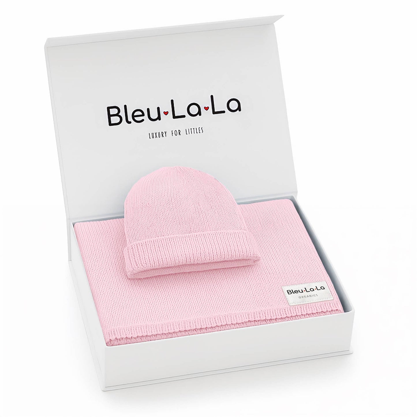 Luxe - 100% Organic Cotton Knit Blanket + Hat Boxed Gift Set - Blush Pink