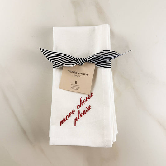 Italian Sayings Embroidered Dinner Napkin Set: White