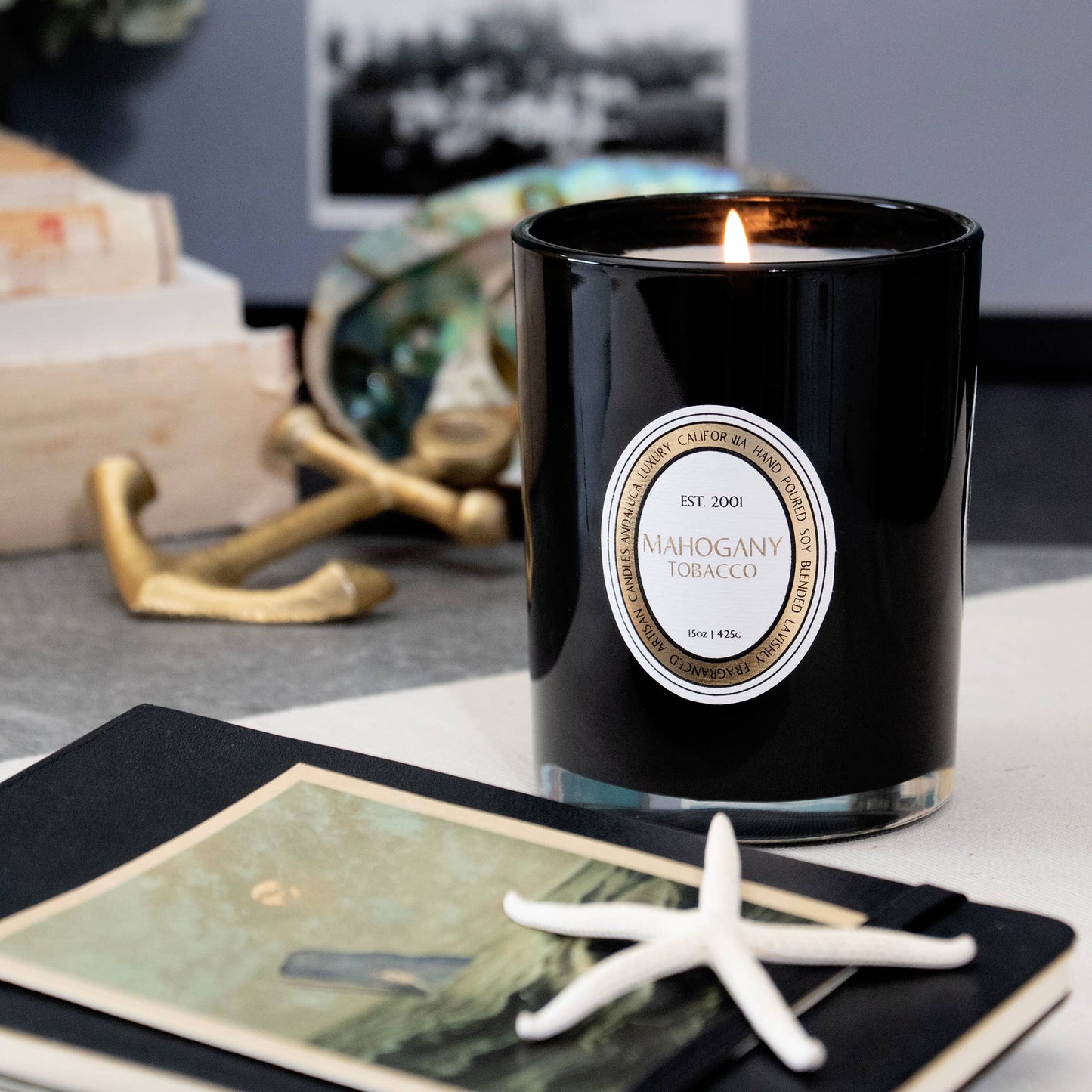 Mahogany Tobacco 15 oz. Glass Candle