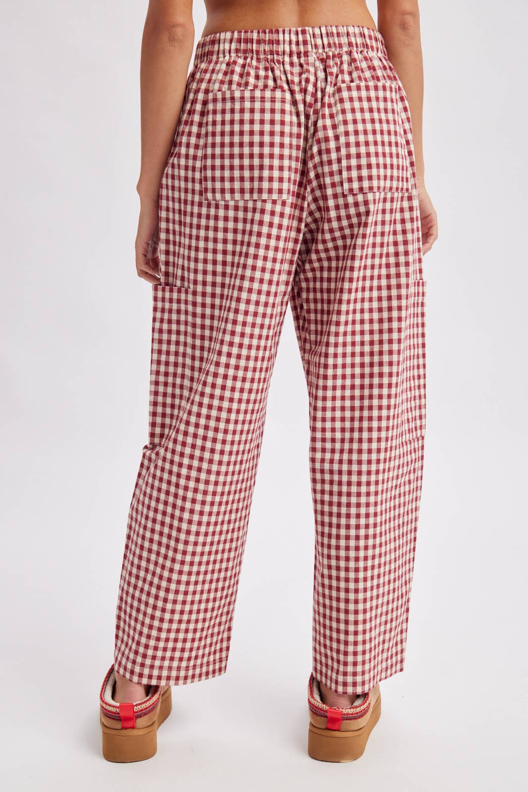 Plaid Patch Pocket Pants - Red