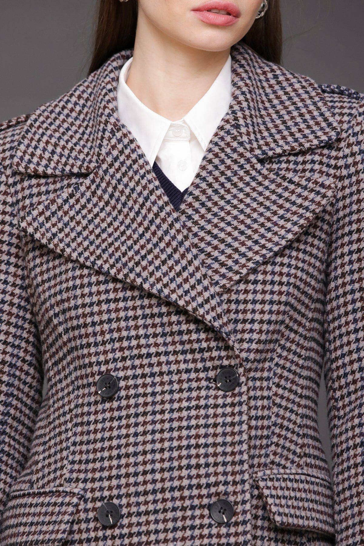 Heritage Houndstooth Maxi Coat - Grey/Navy