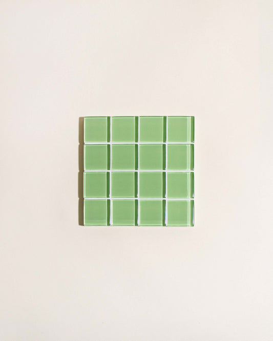 Glass Tile Checkered Coaster - Green