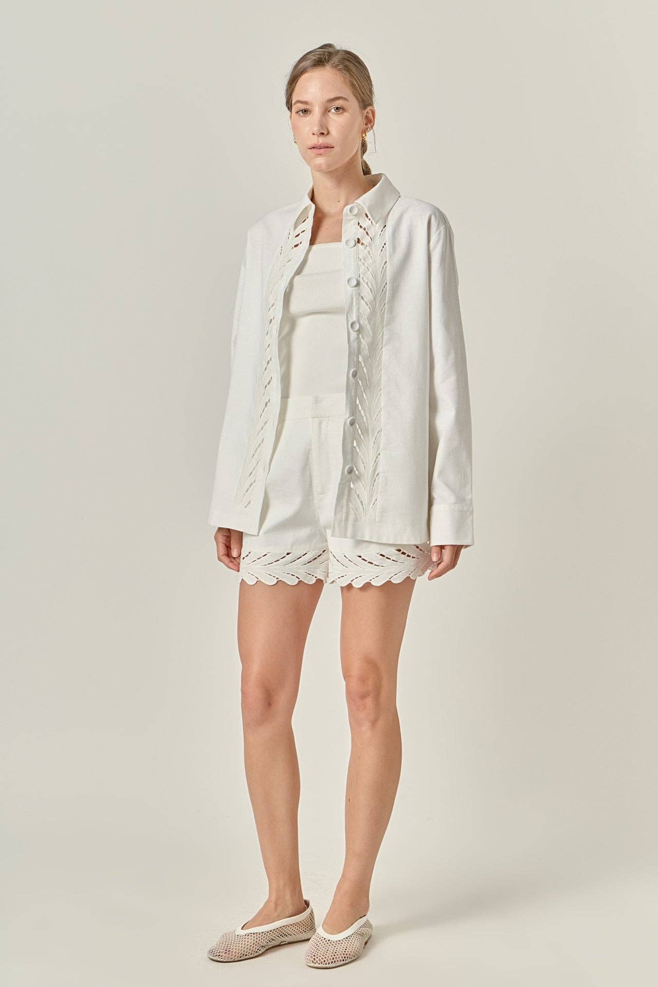 Embroidered Oversized Shirt - Off White - English Factory