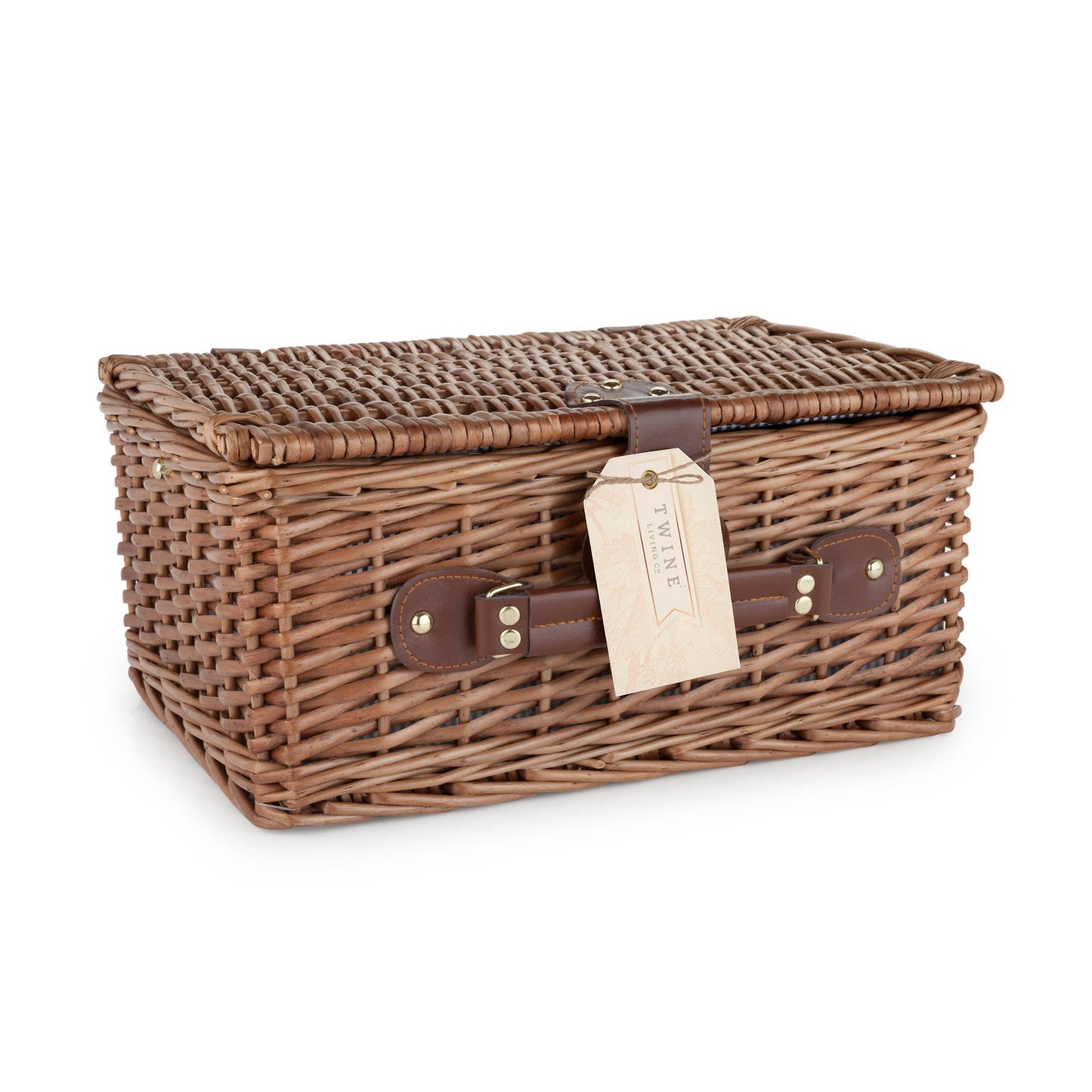 Newport Woven Wicker Picnic Basket Set w Insulated Carrier: Brown / Wicker Plastic / Cloth / Metal