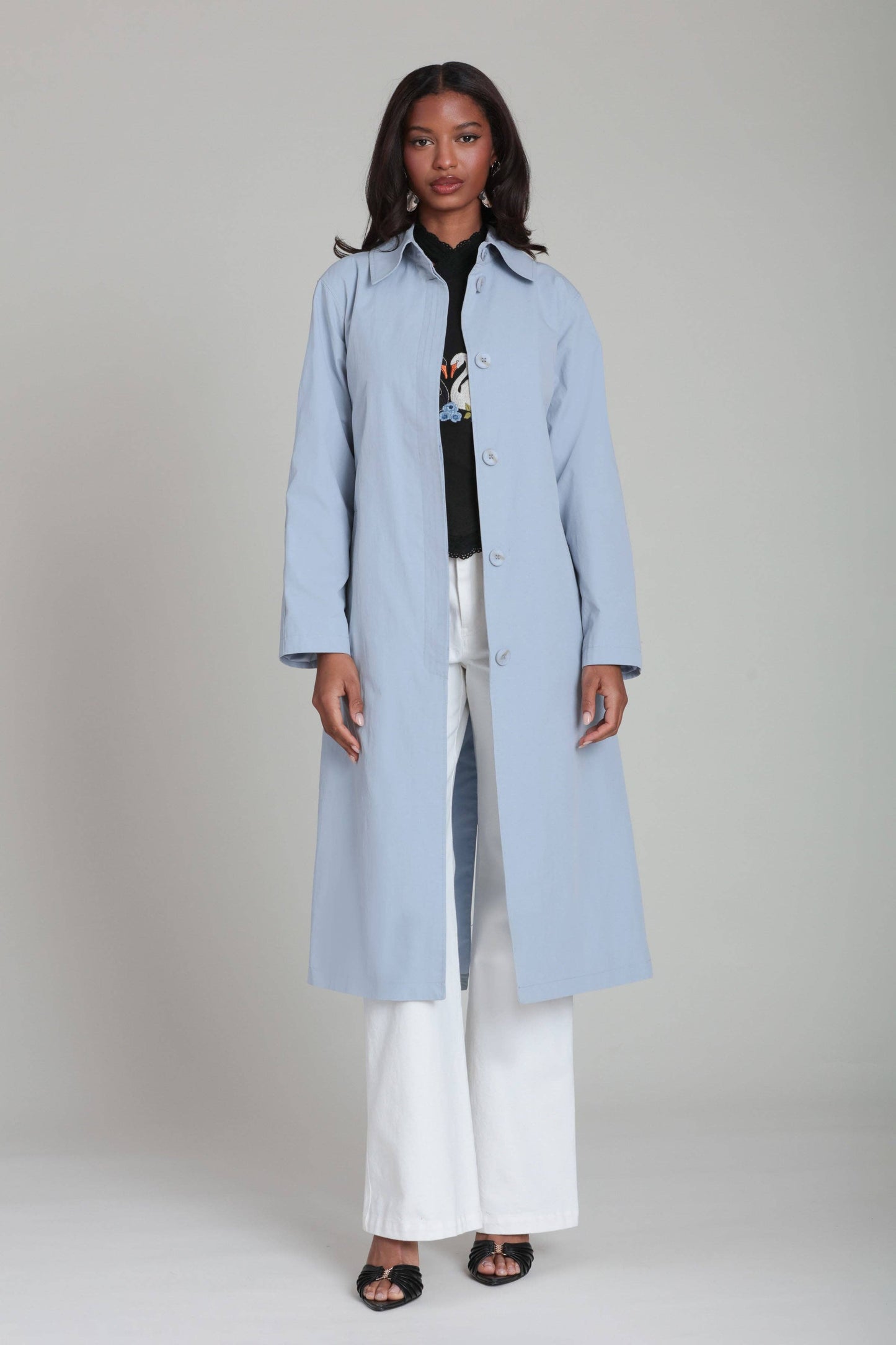 Minimalist Cotton Nylon Trench Coat - Sky