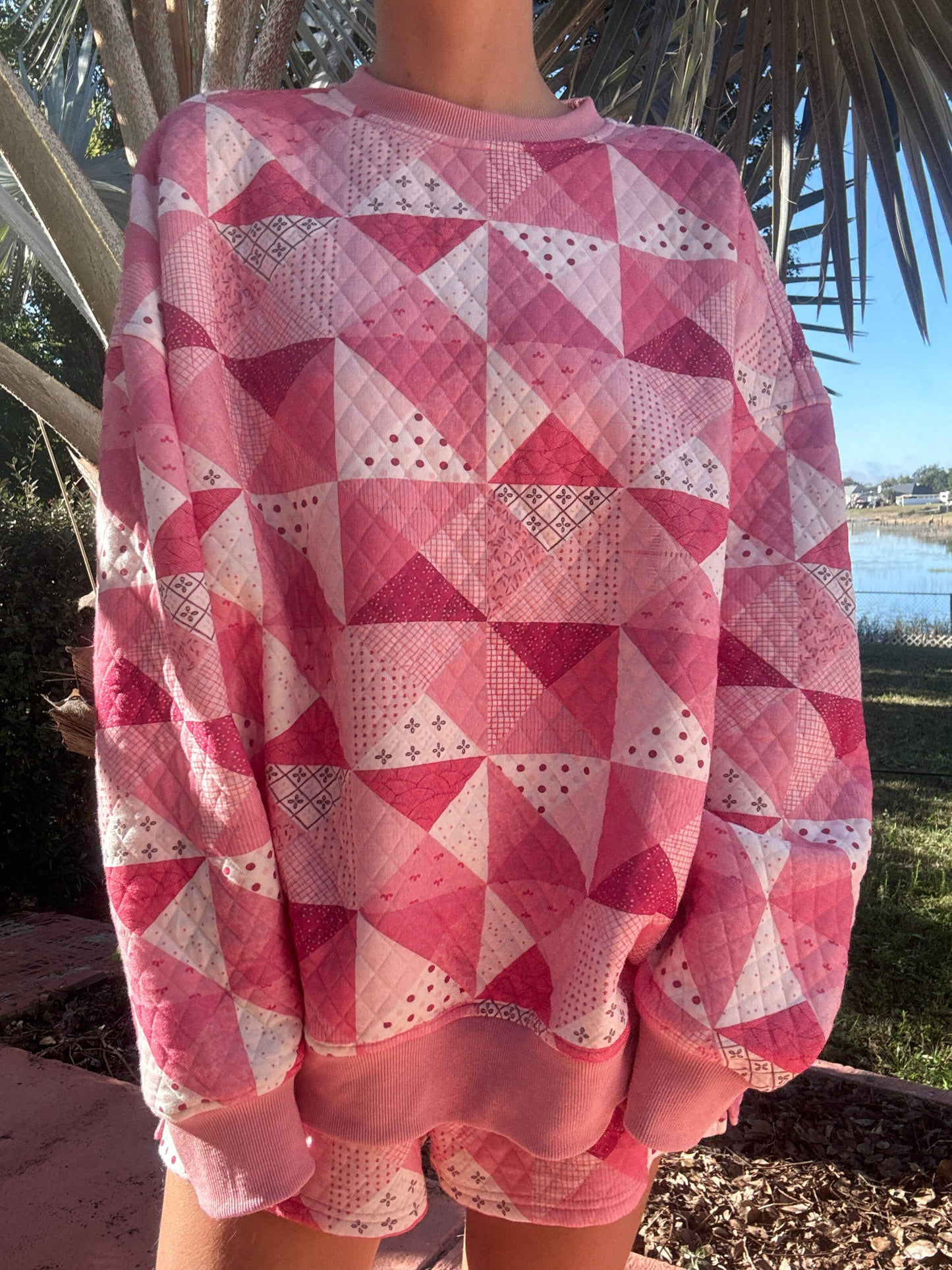 Pink Patchwork Quilted Sweatshirt