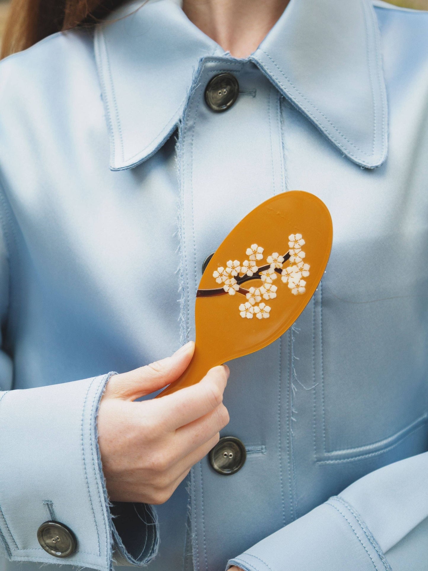 Hand-painted Gold Sakura Blossom Hair Brush
