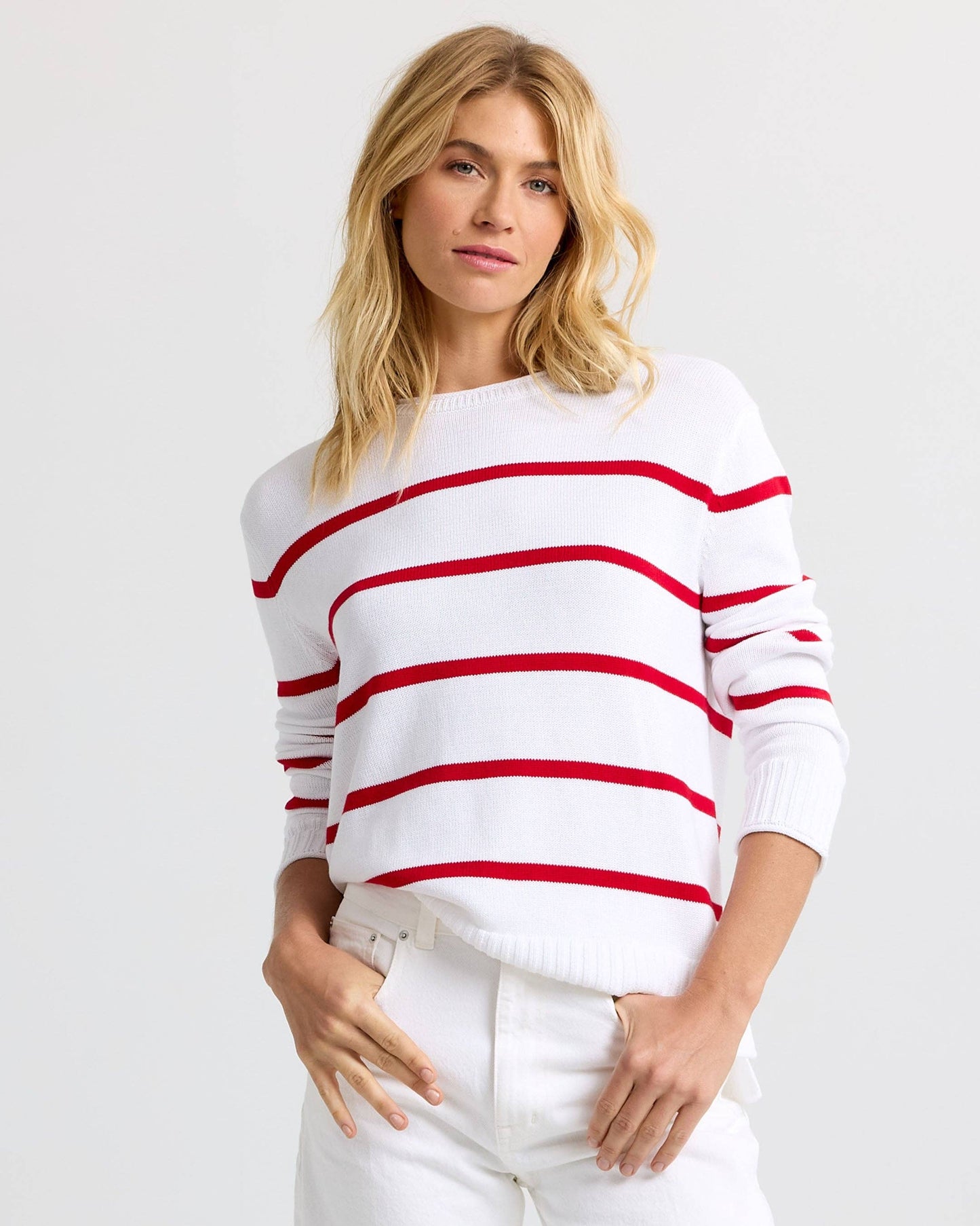 Everyday Cotton Crew - White with Red Stripes