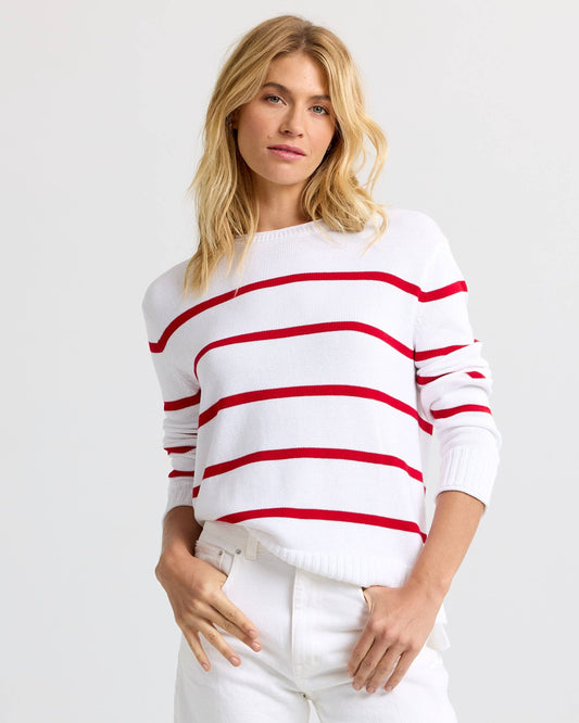 Everyday Cotton Crew - White with Red Stripes