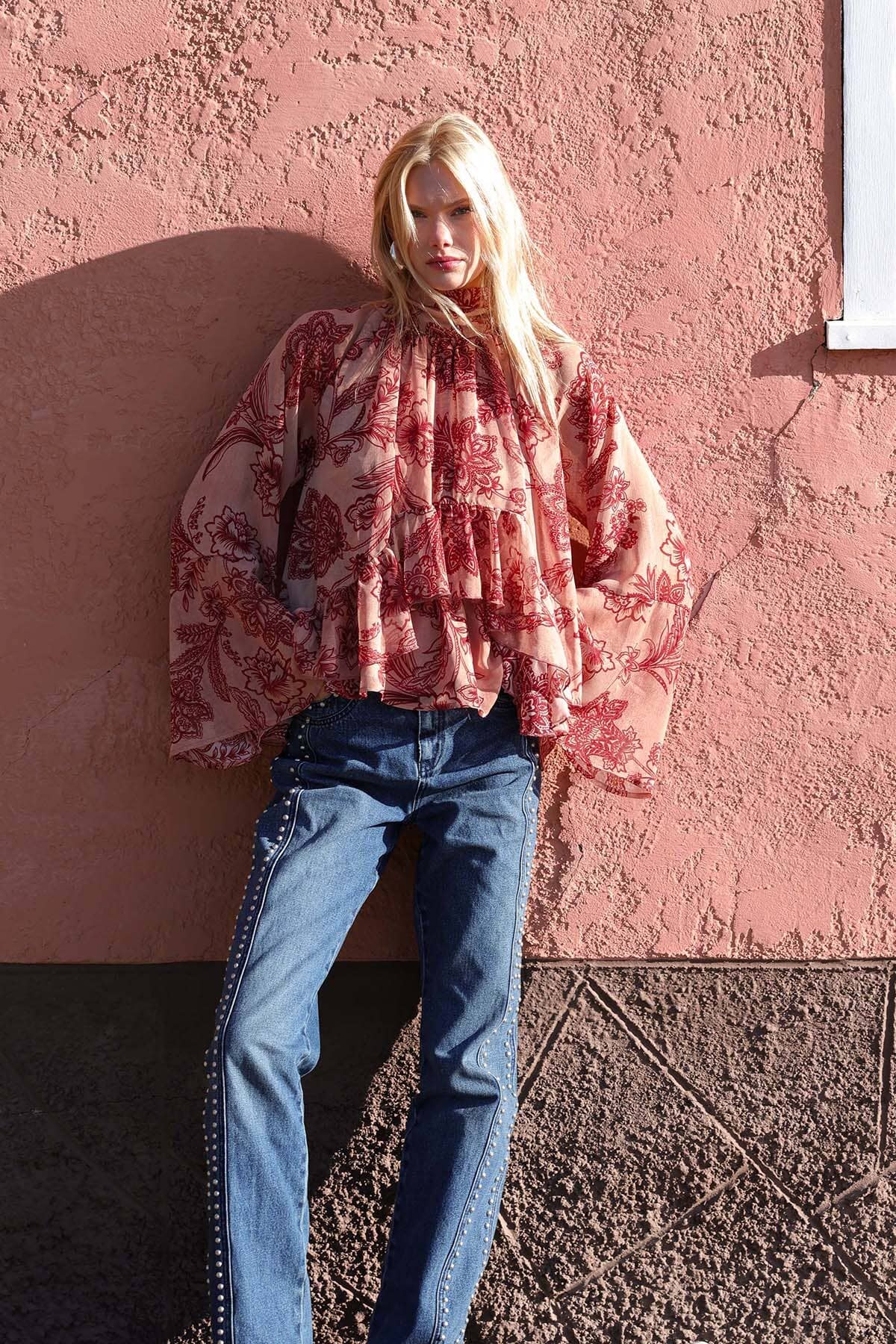 Studded Wide Leg Jeans - Persano Wash