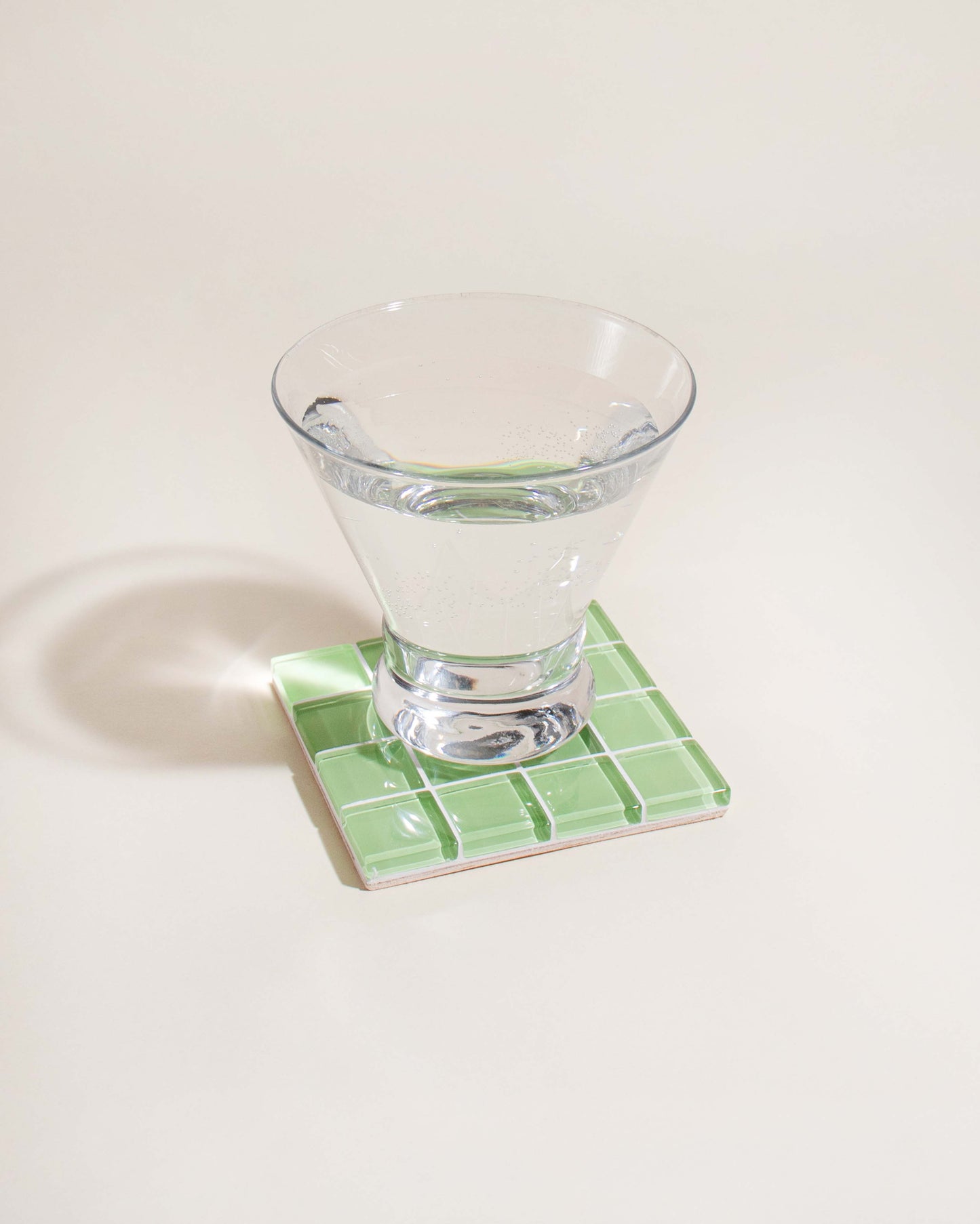 Glass Tile Checkered Coaster - Green