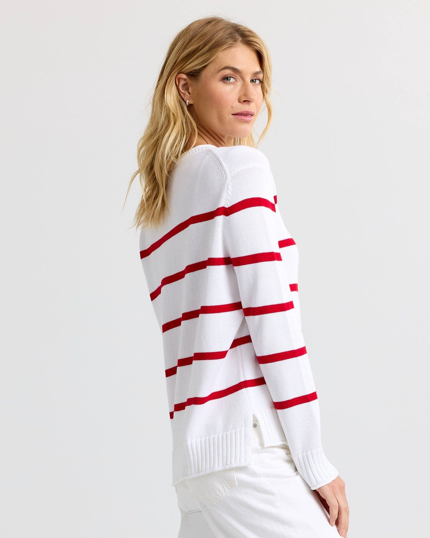 Everyday Cotton Crew - White with Red Stripes