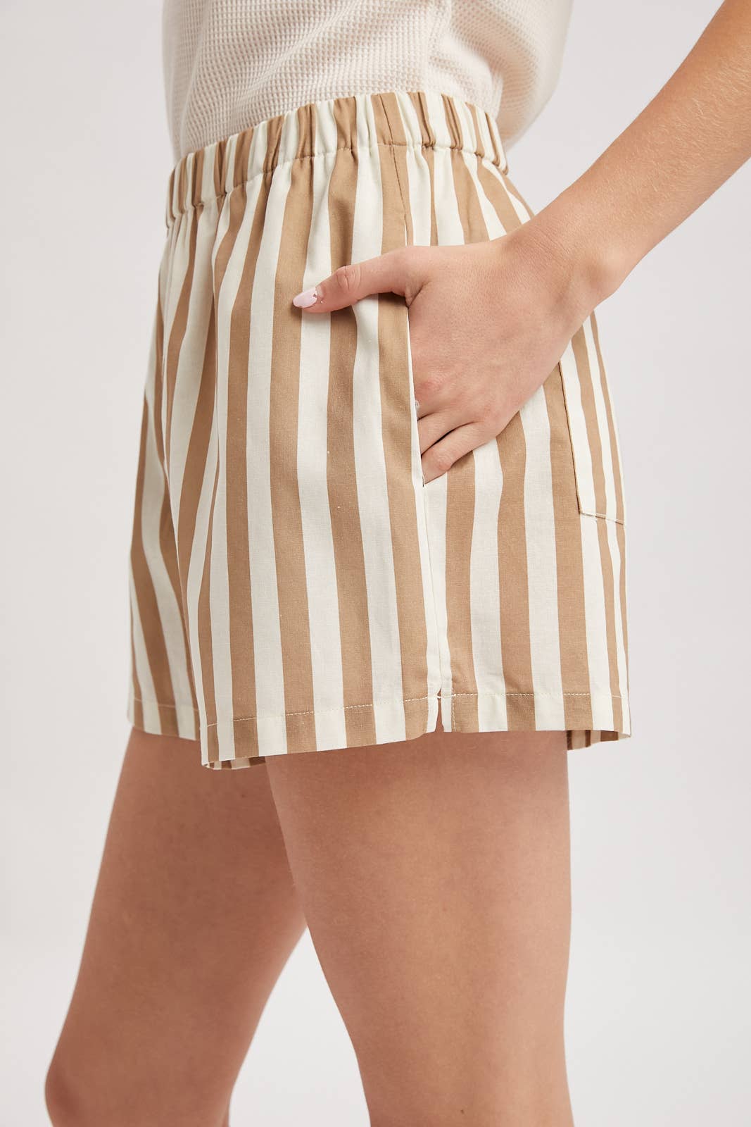 Striped Cotton Shorts - Tan/White
