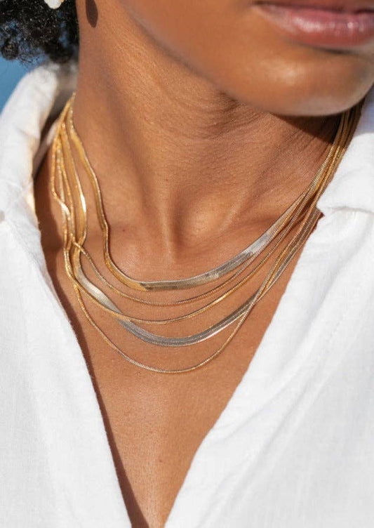 Gold Filled Herringbone Chain Necklace - 4mm, 18 in