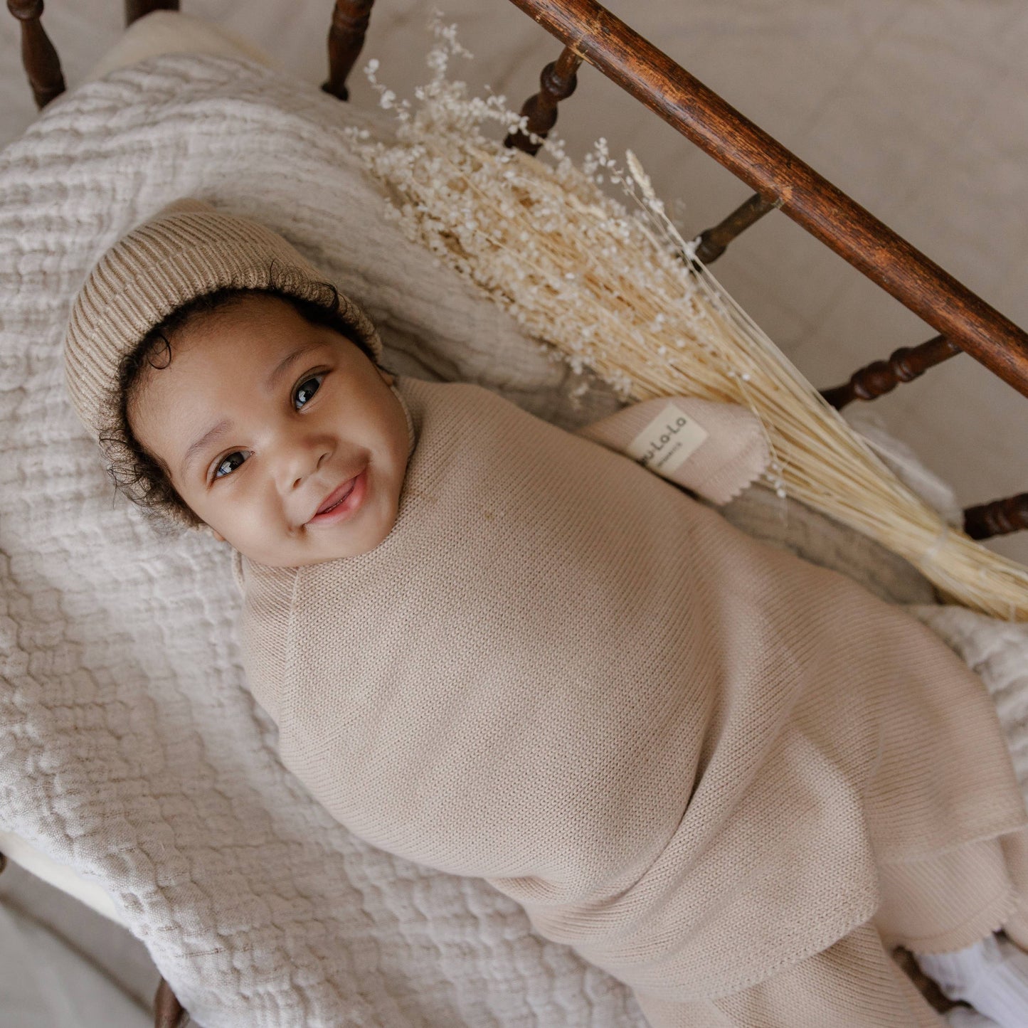 Luxe - 100% Organic Cotton Knit Blanket + Hat Boxed Gift Set - Blush Pink