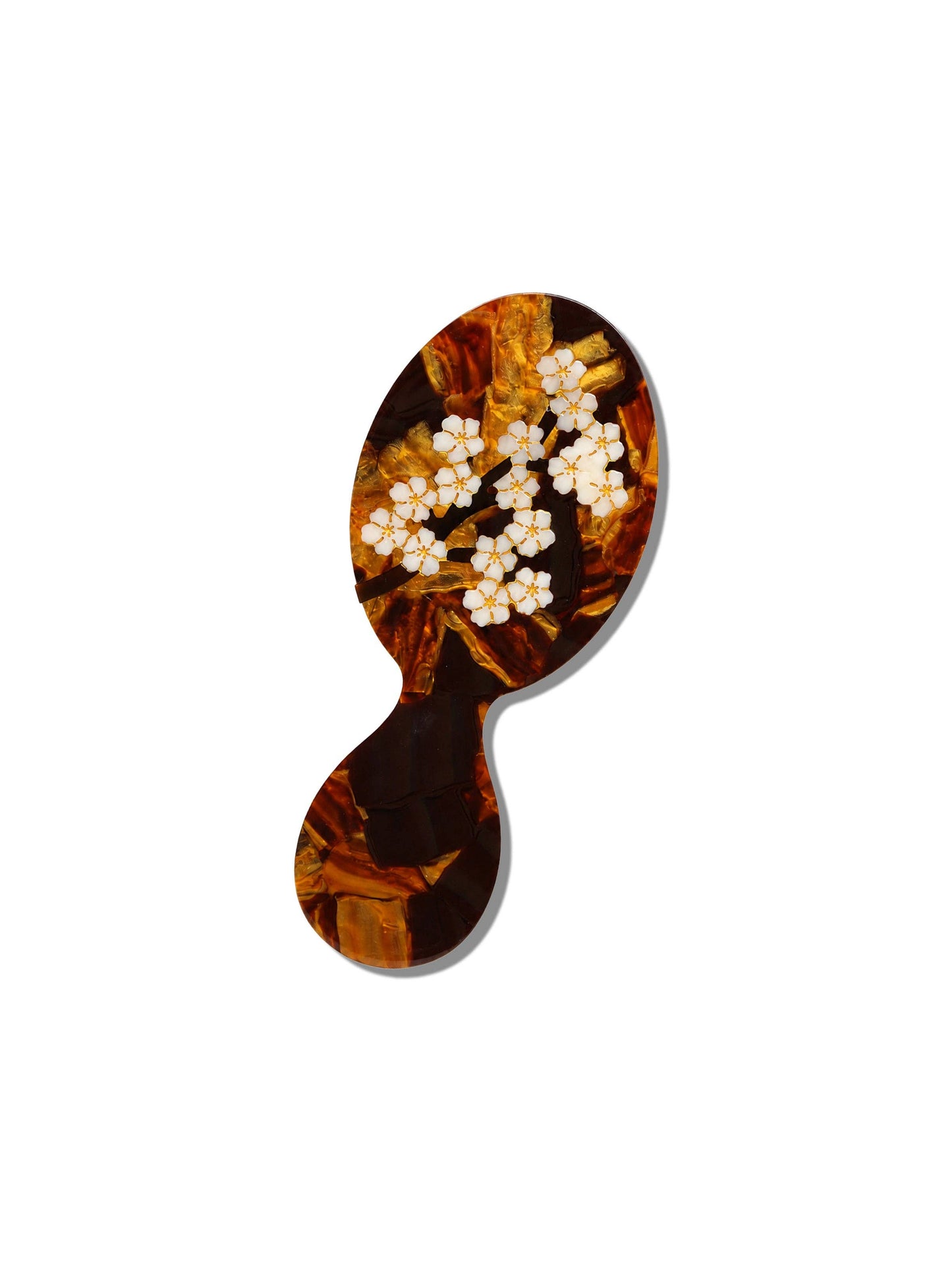 Hand-painted Brown Sakura Blossom Hair Brush