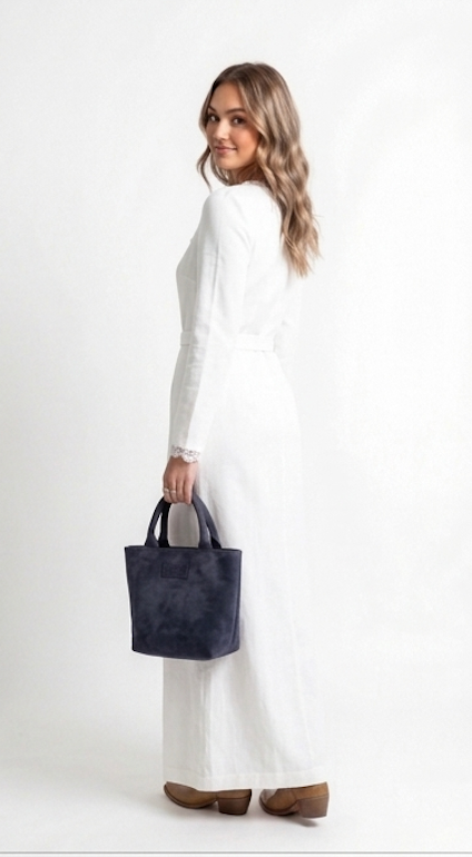 Suede Mini Tote Bag - Navy