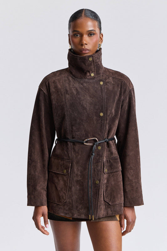 Genuine Suede Belted Jacket - Wood - Avec Les Filles