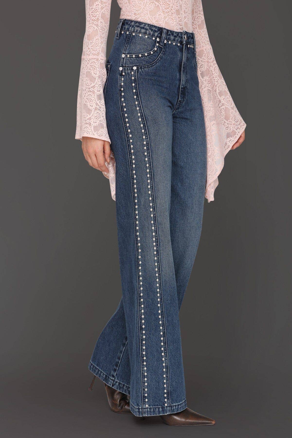 Studded Wide Leg Jeans - Persano Wash