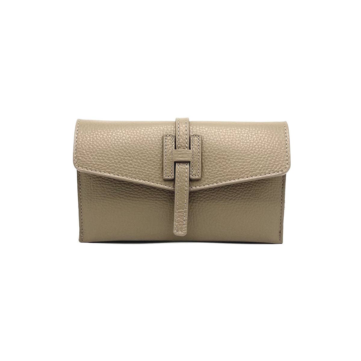 Genuine Leather H Wallet, Made in Italy - Navy
