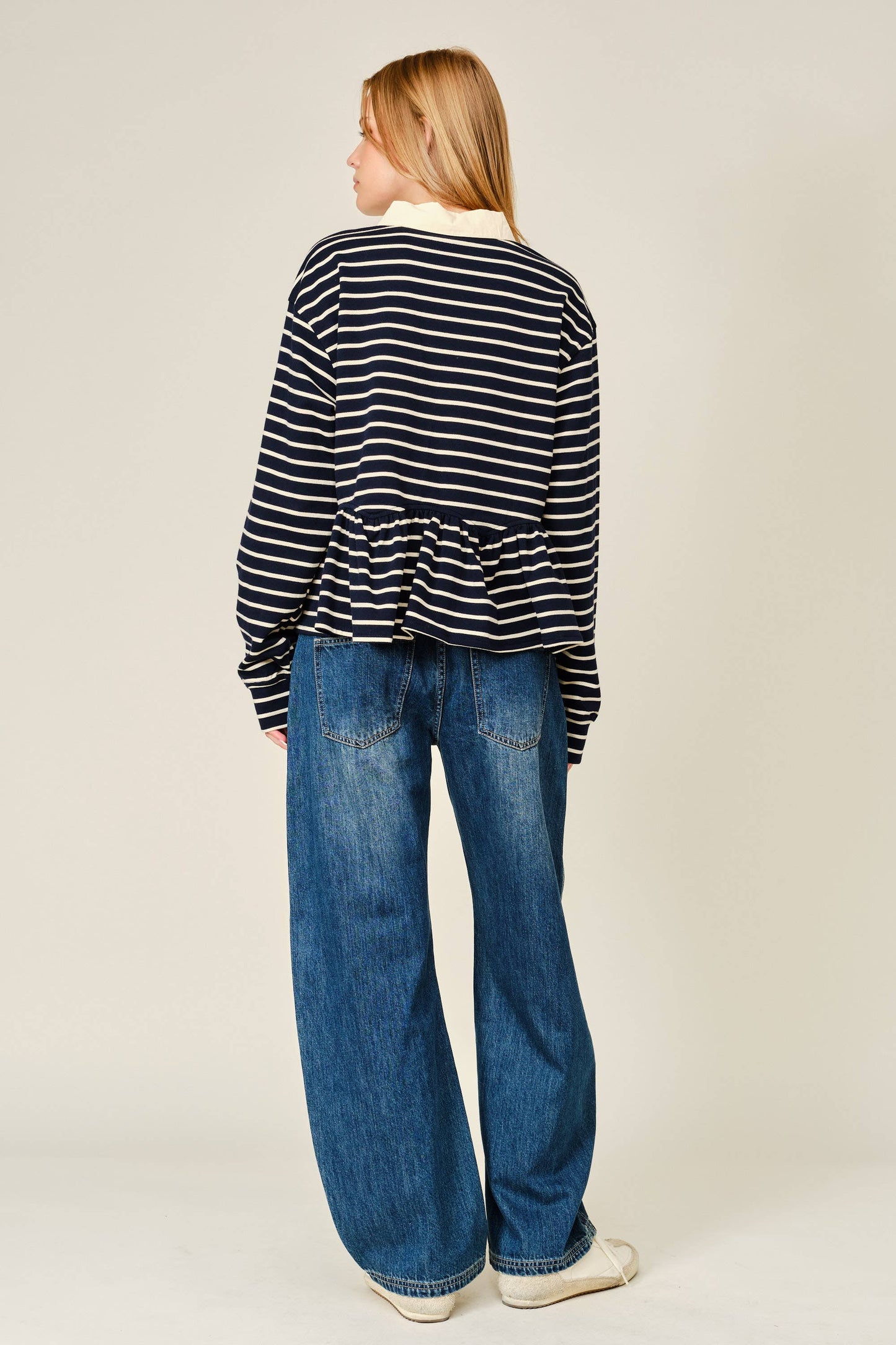 Flare Polo Sweatshirt Navy Stripes