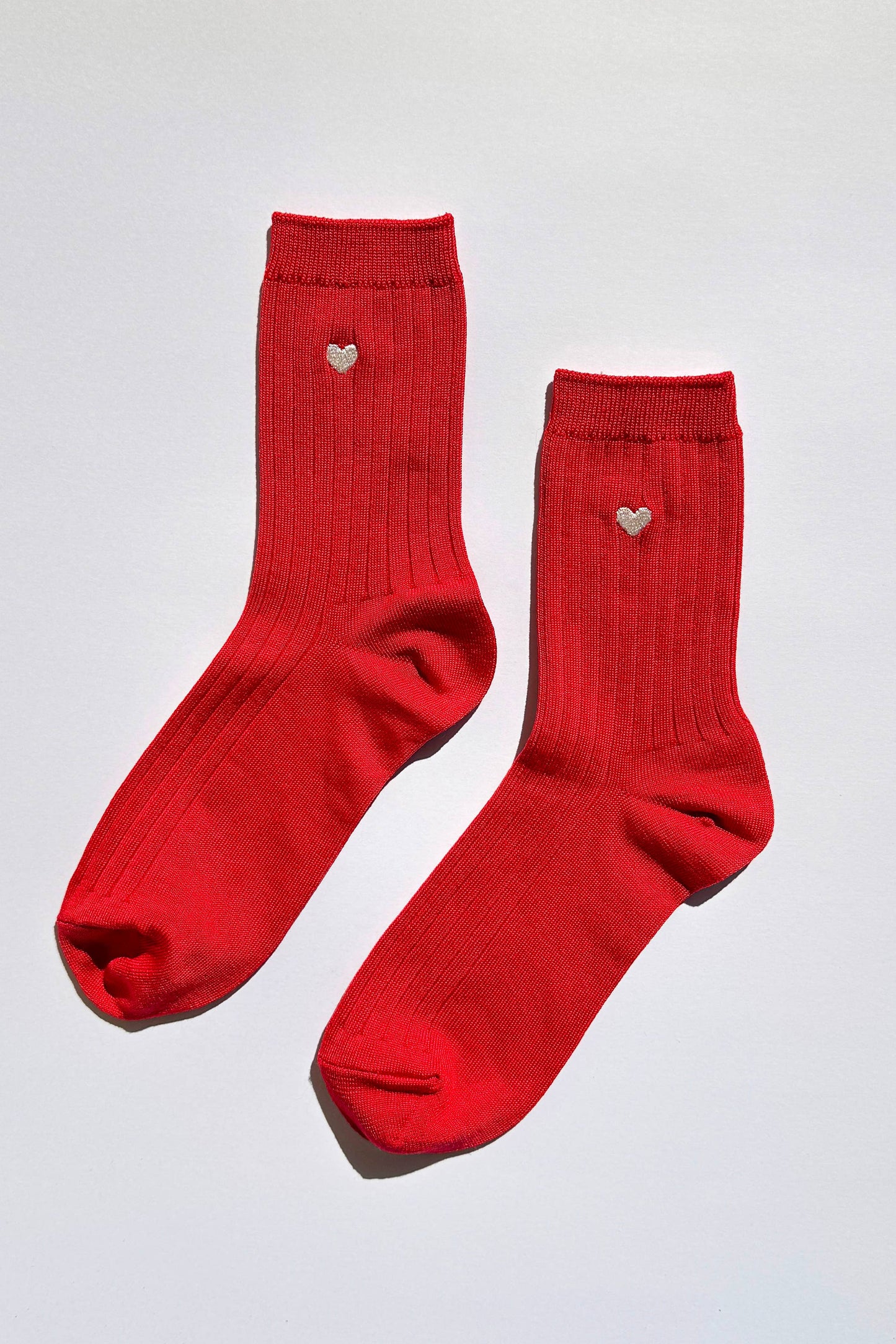 Embroidered Her Socks - Cotton Rib - Classic Red + Heart