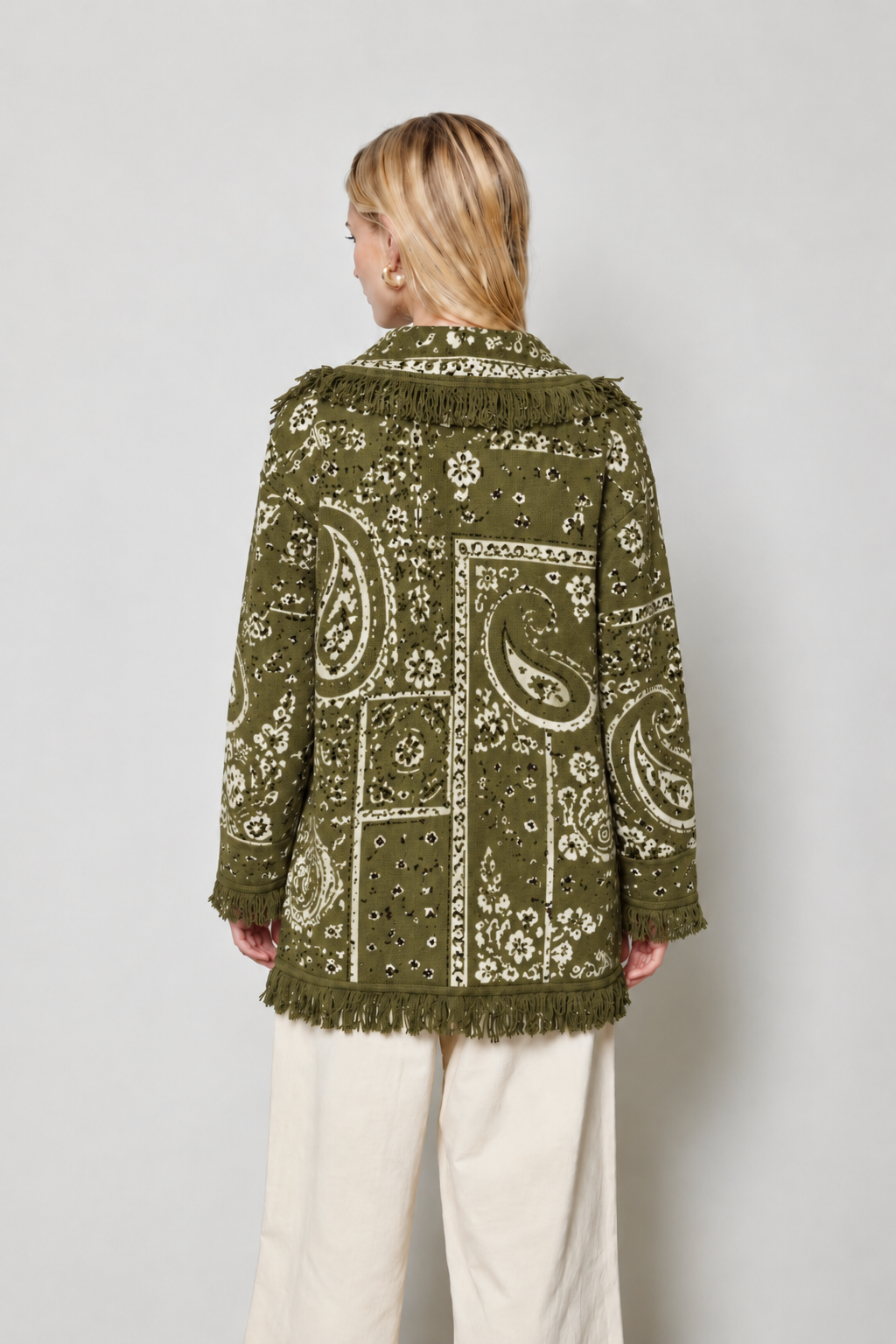 Wander Paisley Fringe Cardigan - Olive