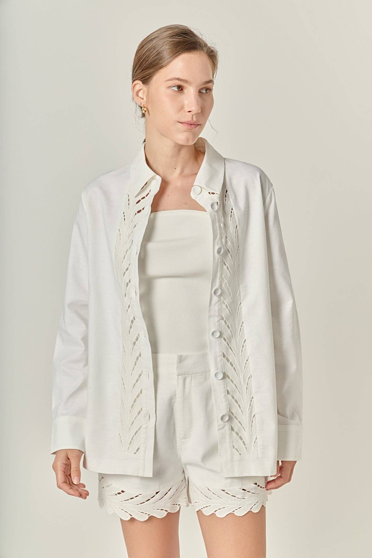 Embroidered Oversized Shirt - Off White - English Factory