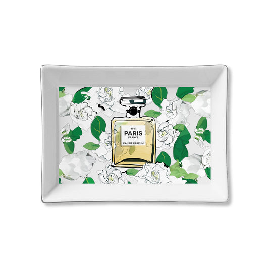 Ceramic Tray - Green Floral with Perfume Bottle