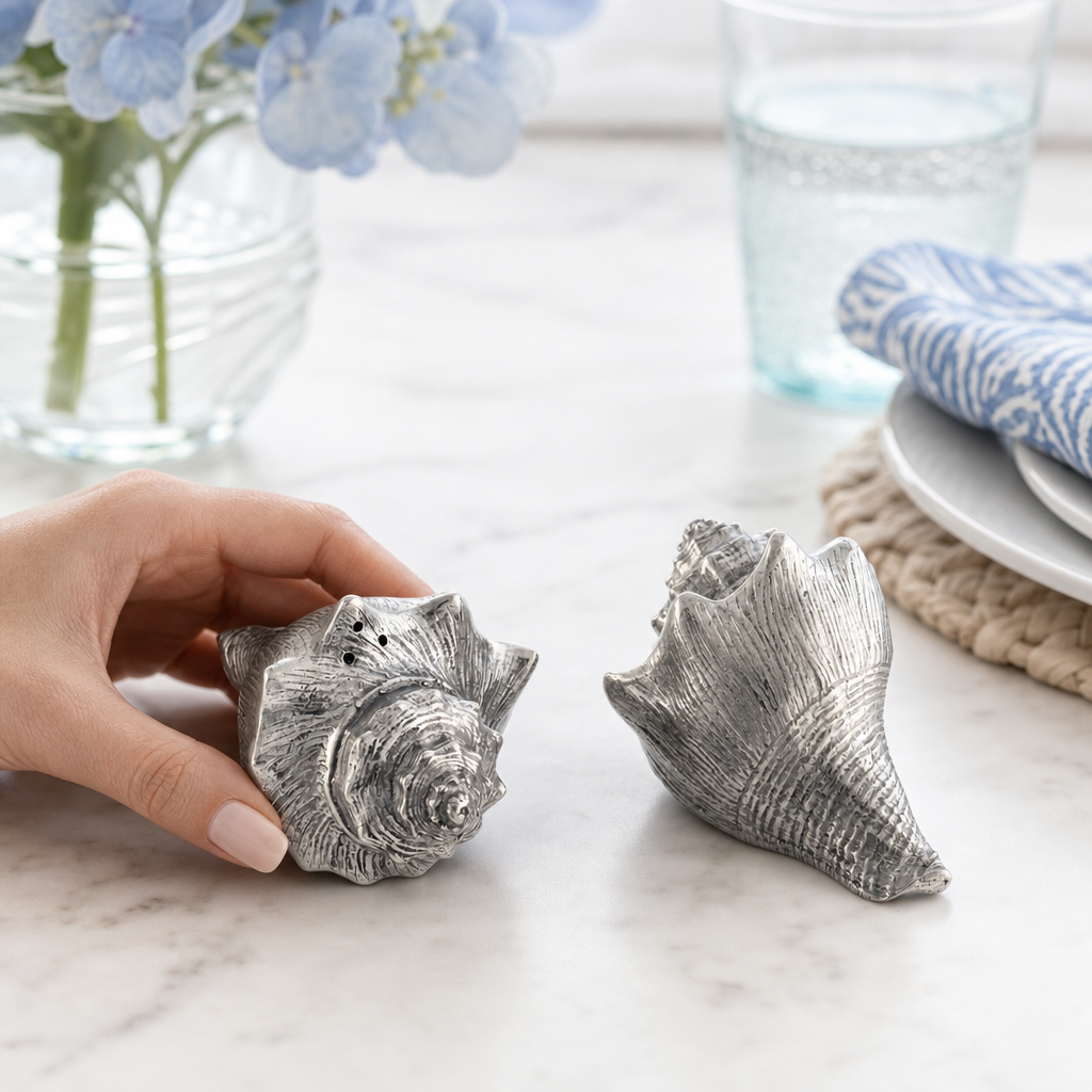 Pewter Conch Shells Salt & Pepper Set
