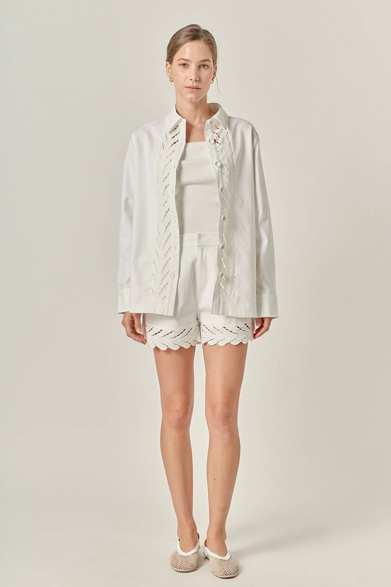 Embroidered Oversized Shirt - Off White - English Factory