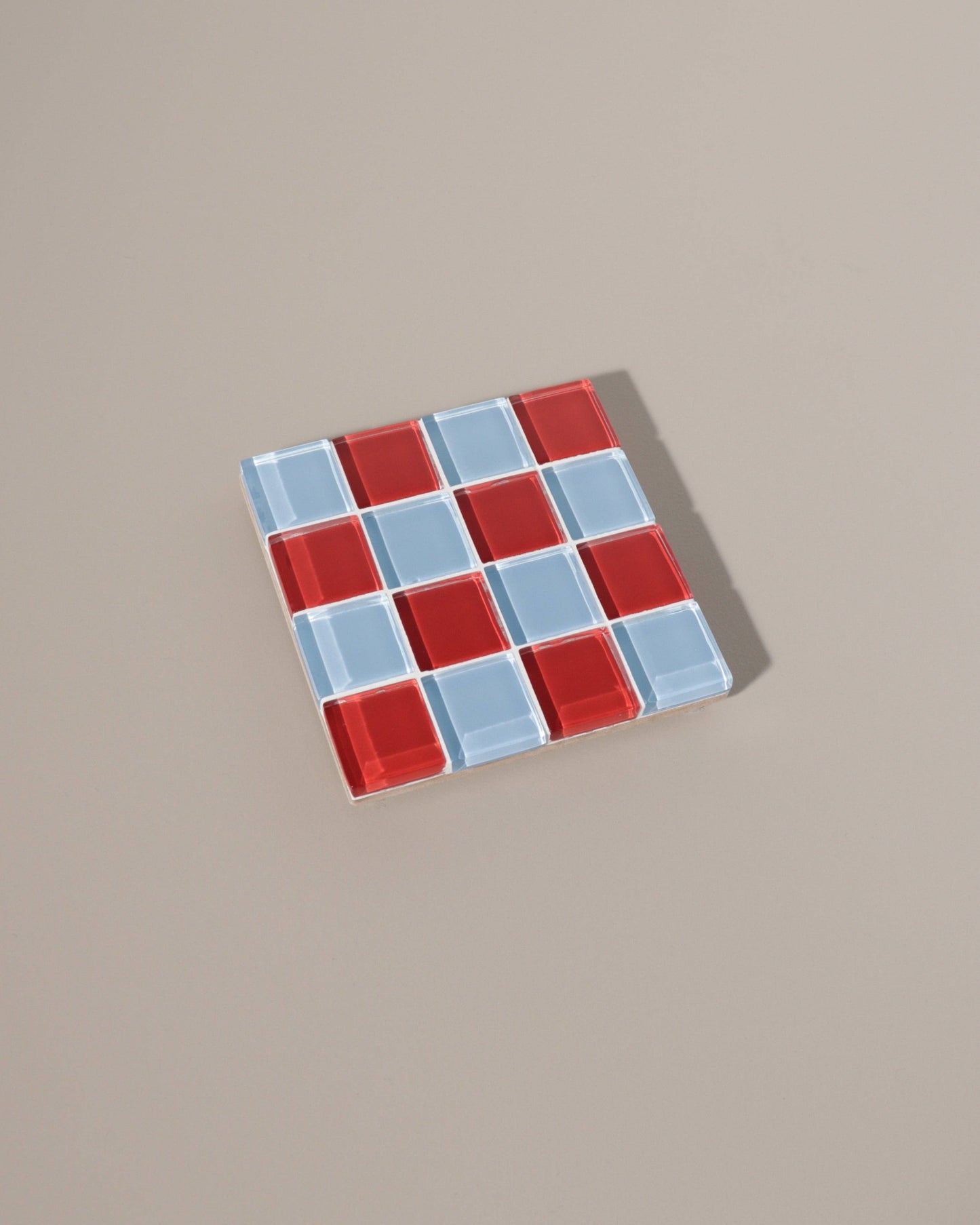 Glass Tile Checkered Coaster - Red + Blue