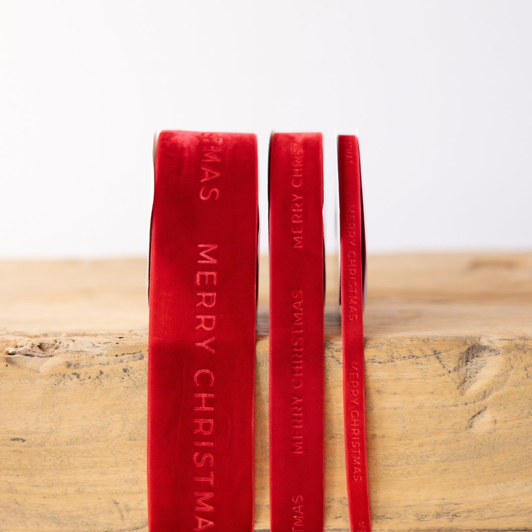Merry Christmas Ribbon Velvet Red - Medium