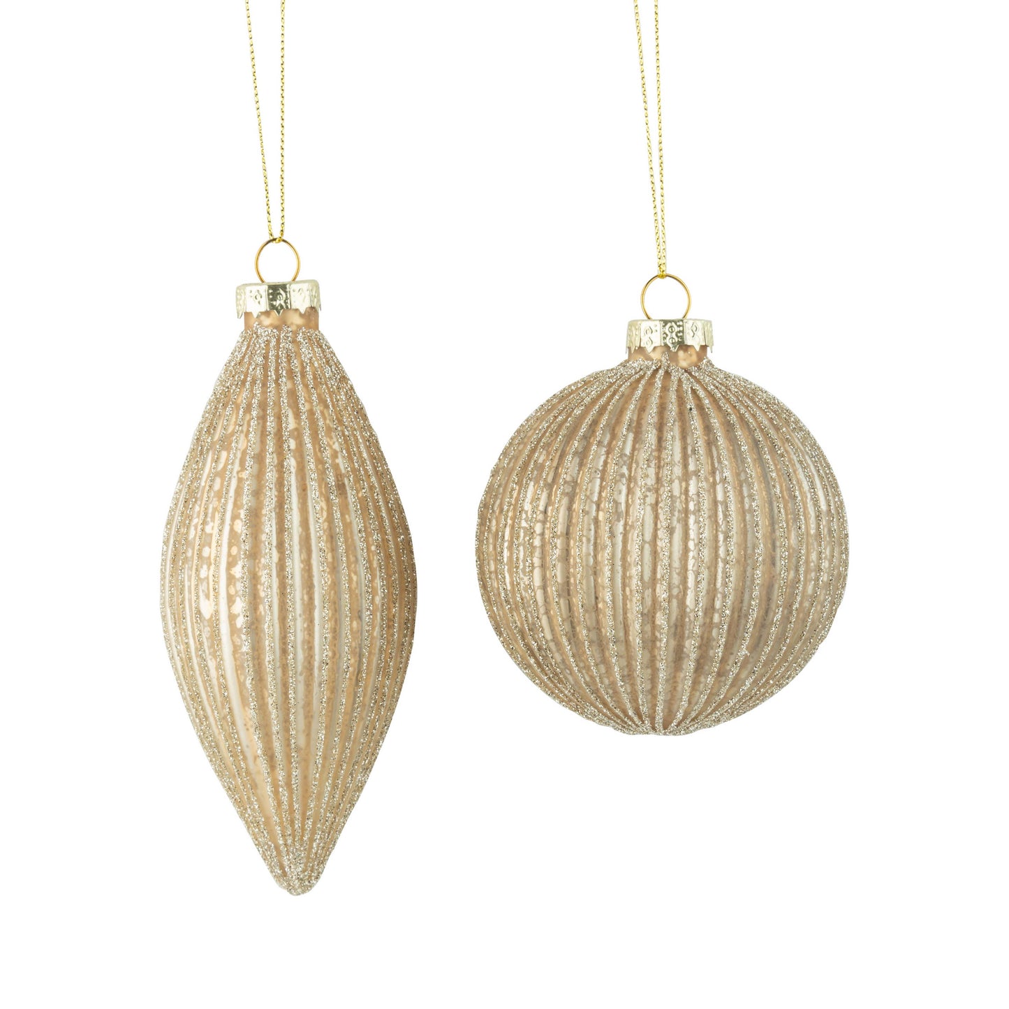 Set of 2 Ribbed Gold Ornaments