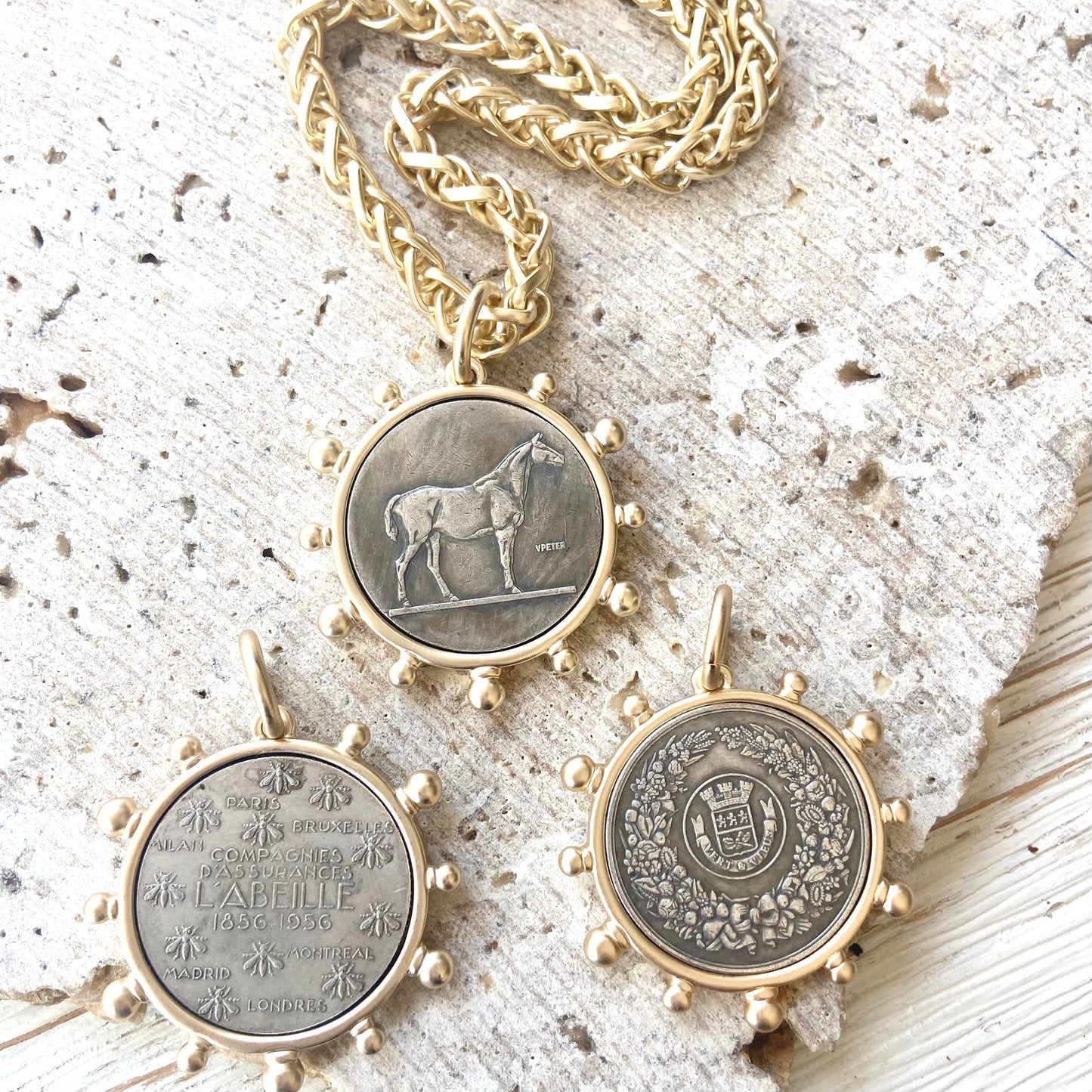 French Bee Coin Necklace