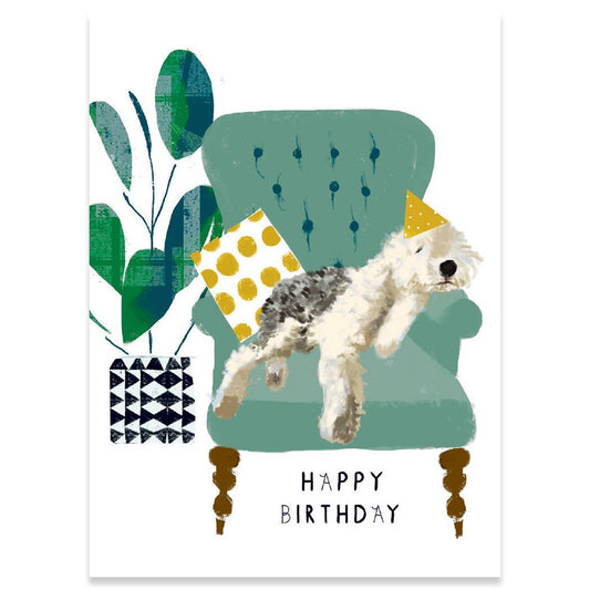 Dog in Chair Birthday Card