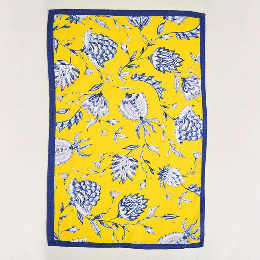 Linen Tea Towel - Indigo Yellow