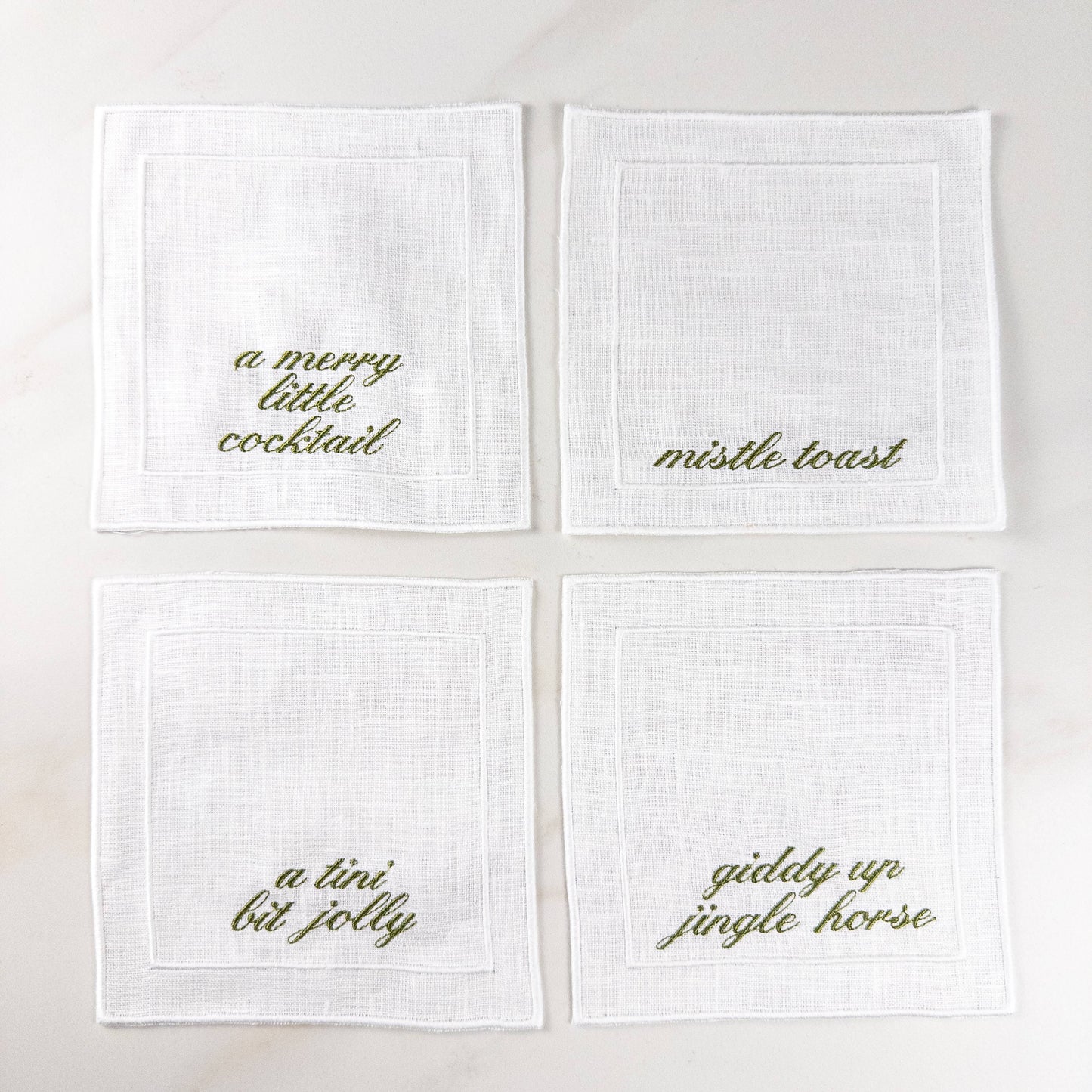 Christmas Sayings Embroidered Cocktail Napkin Set