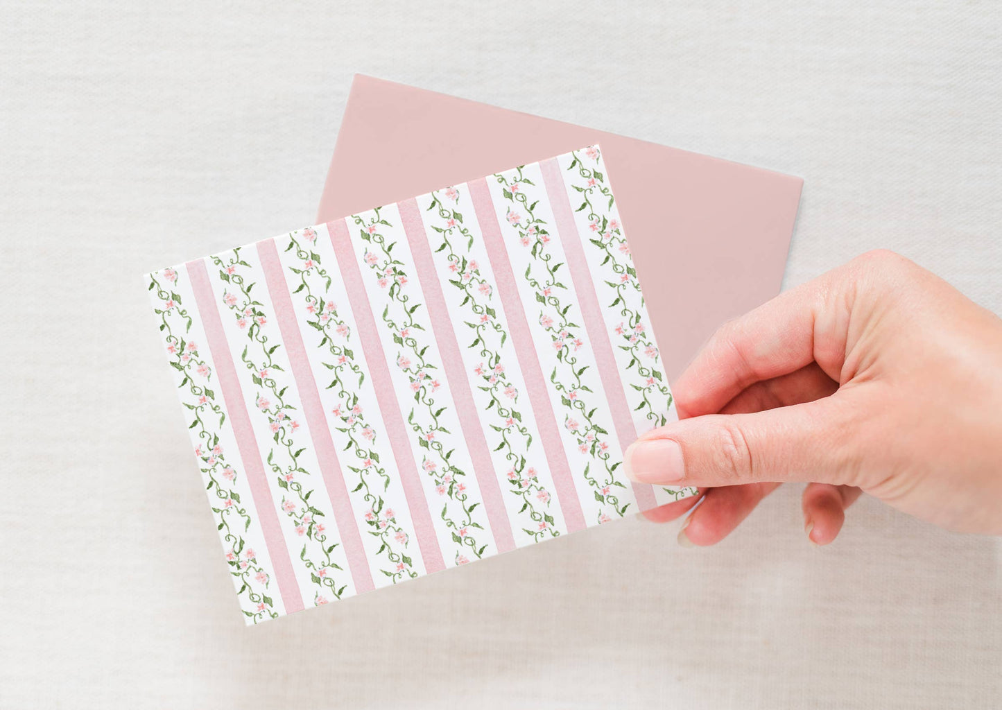 Pink Ditsy Floral Stripe Notecards - Set of 8