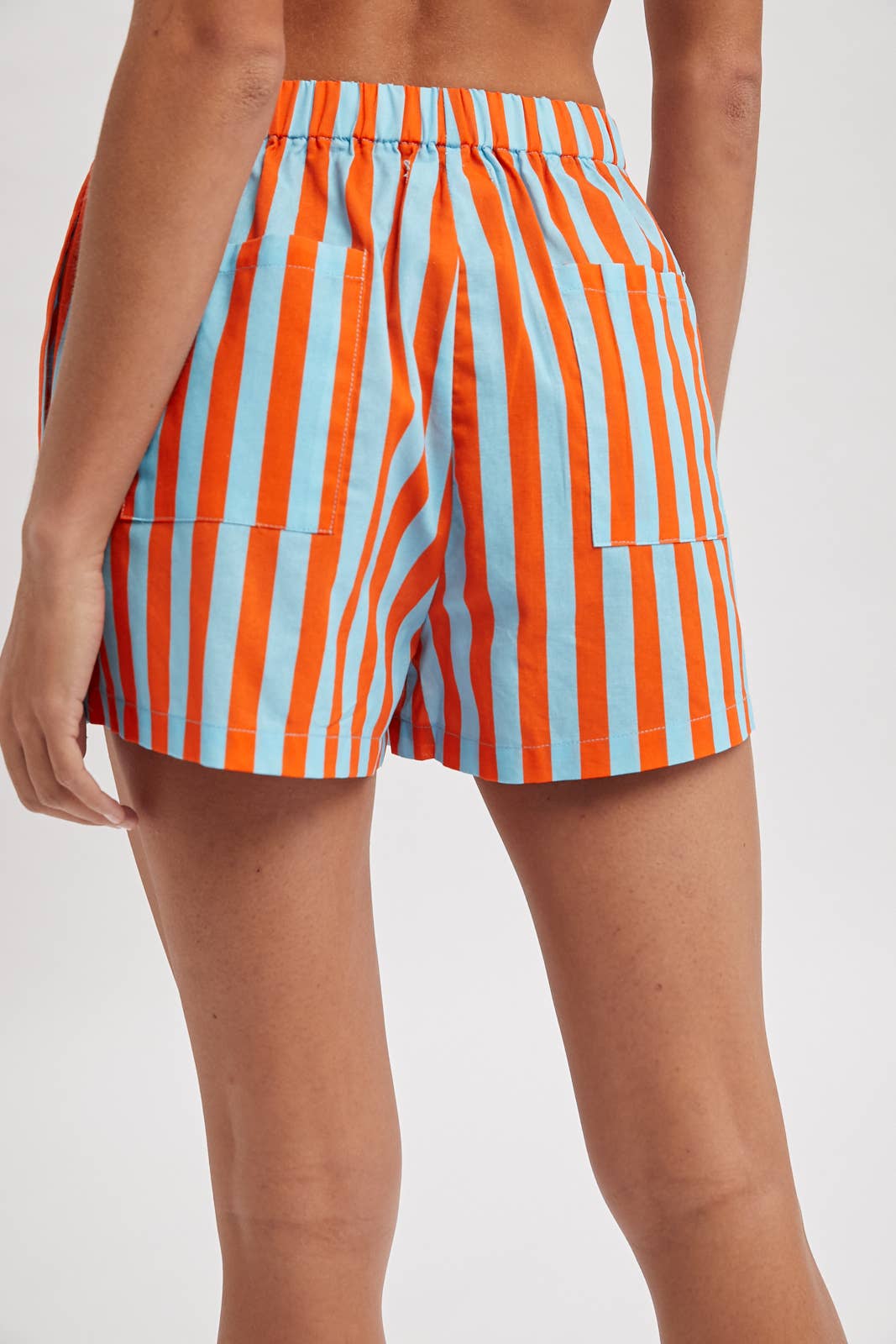 Striped Cotton Shorts - Sky Blue/Orange