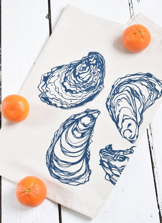 Oyster Tea Towel in Navy Blue - Organic Cotton - Sea Shell