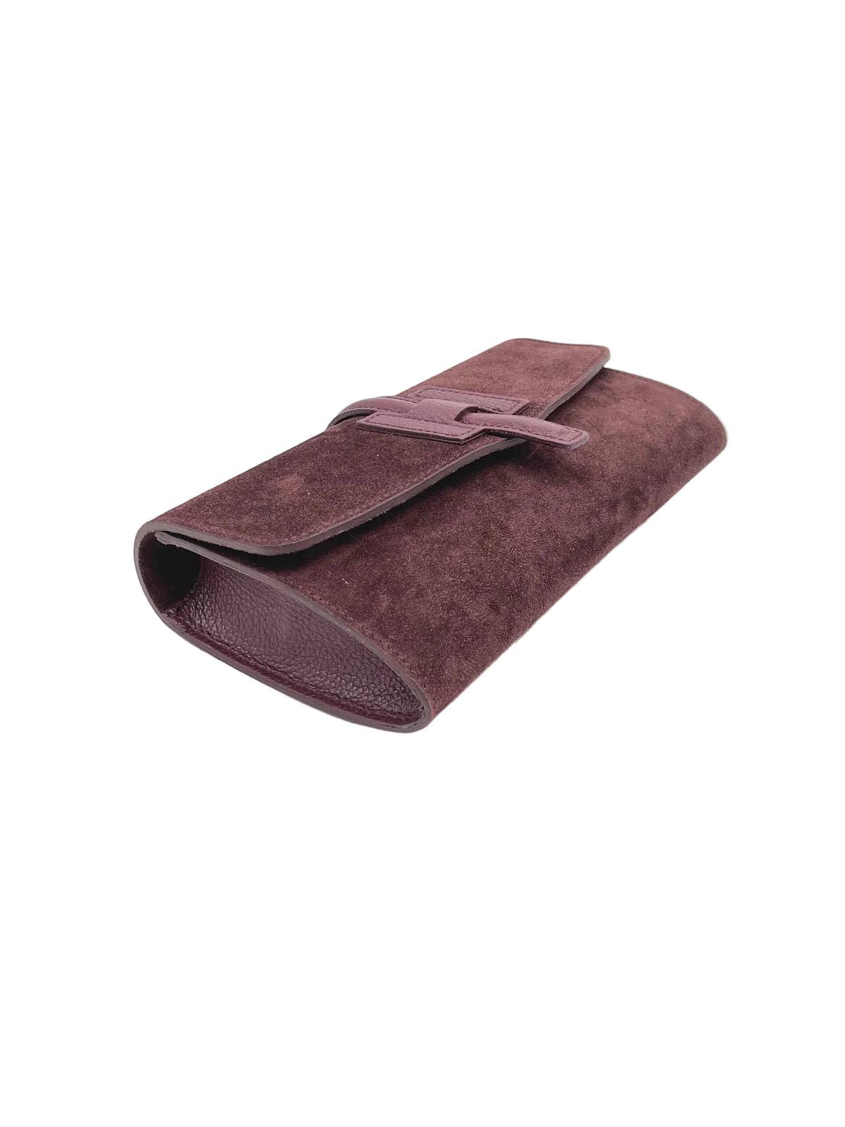 Suede and Leather Flap Clutch with Detachable Strap, Made in Italy - Taupe